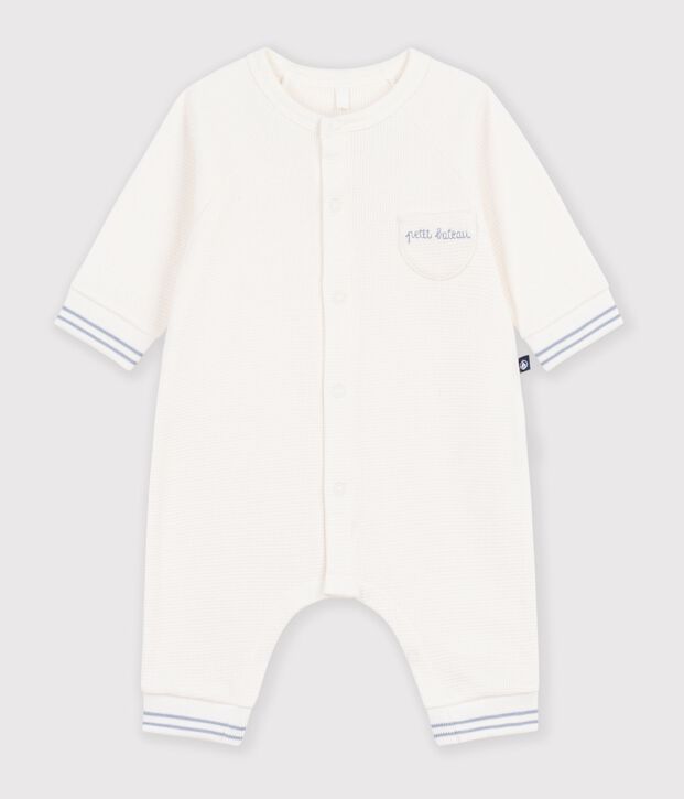 Combinaison b&eacute;b&eacute; en coton uni blanc