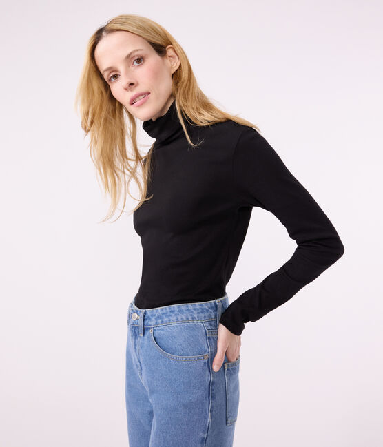 Tee-shirt l'Iconique Col roulé en coton femme noir BLACK