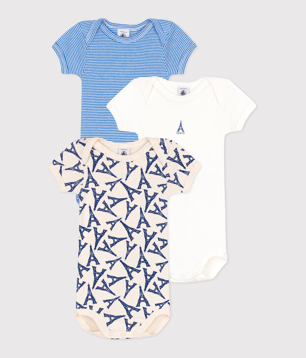 Lot de 3 bodies manches courtes Paris en coton b&eacute;b&eacute; multicouleur