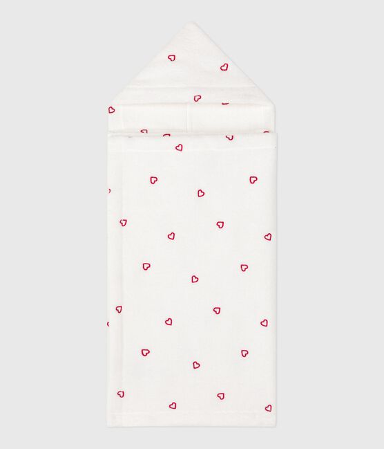 Cape de bain bébé cœurs brodés en éponge blanc MARSHMALLOW/rose CHARME