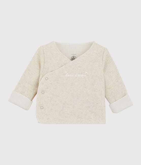 Cardigan gris chiné bébé en jersey de coton biologique beige MONTELIMAR CHINE