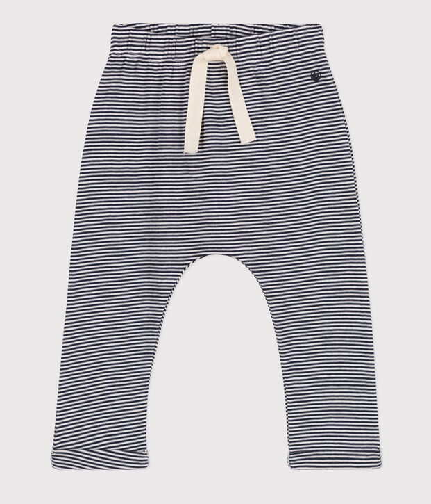 Pantalon en coton bio b&eacute;b&eacute; bleu/blanc