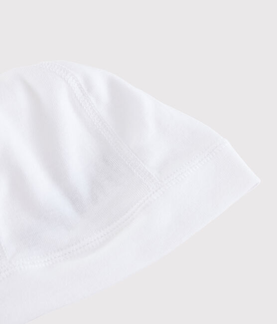 Bonnet naissance bébé blanc en coton blanc ECUME