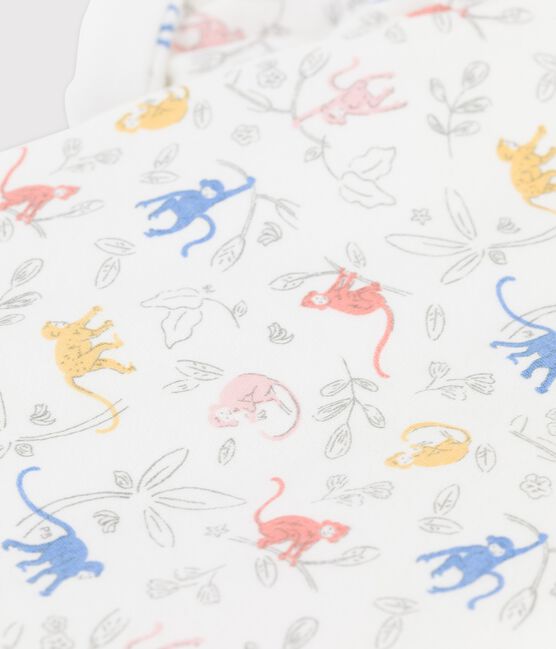 Combinaison longue imprimée en tubique bio bébé blanc MARSHMALLOW/blanc MULTICO