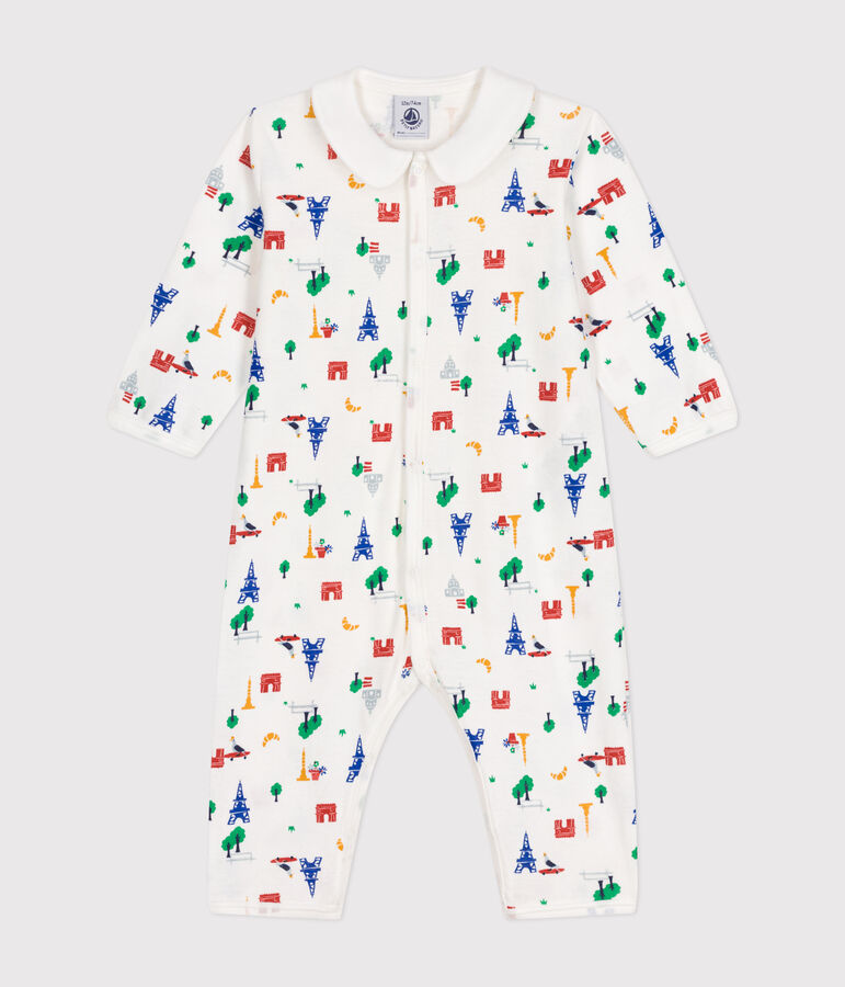 Pyjama sans pieds imprim&eacute; Paris en coton b&eacute;b&eacute; blanc MARSHMALLOW/blanc MULTICO