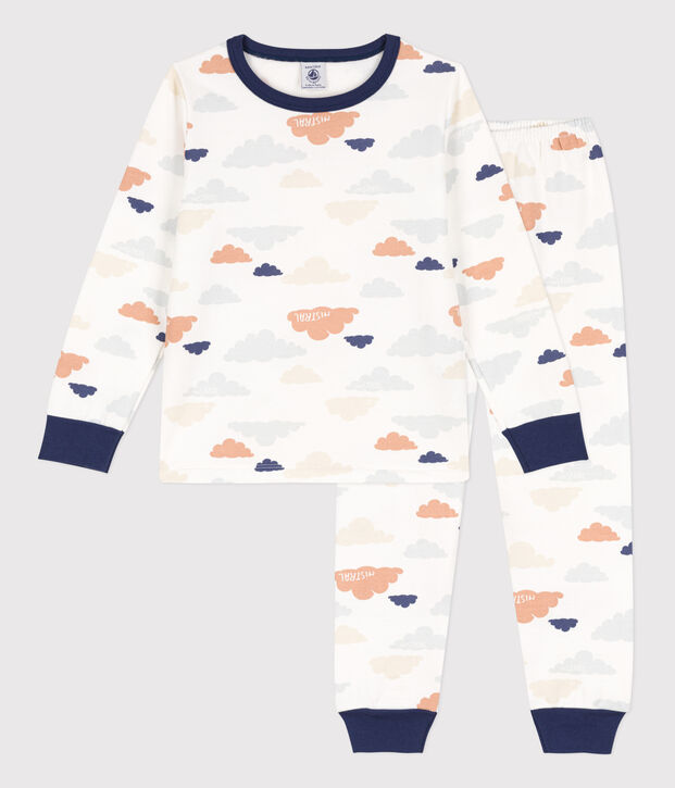 Pyjama nuages en molleton enfant blanc/multicouleur