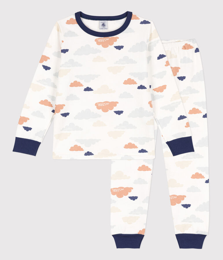 Pyjama nuages en molleton enfant blanc MARSHMALLOW/blanc MULTICO