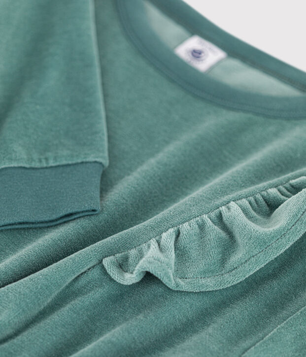 Robe manches longues en bouclette velours unie enfant fille vert