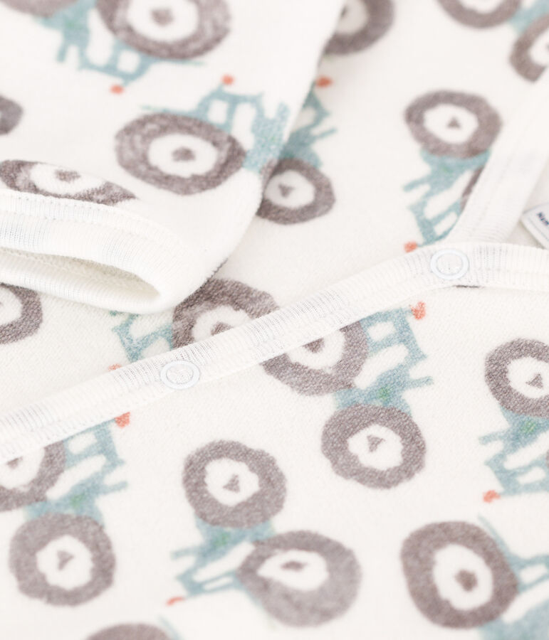 Pyjama b&eacute;b&eacute; tracteurs en velours blanc MARSHMALLOW/blanc MULTICO
