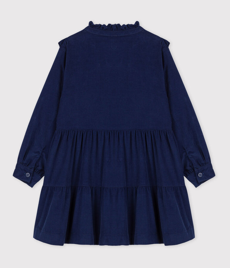 Robe manches longues en velours fin enfant fille bleu