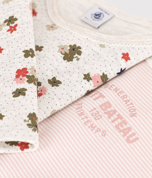 Lot de 2 pyjamas fleur et ray&eacute; petite fille en coton multicouleur