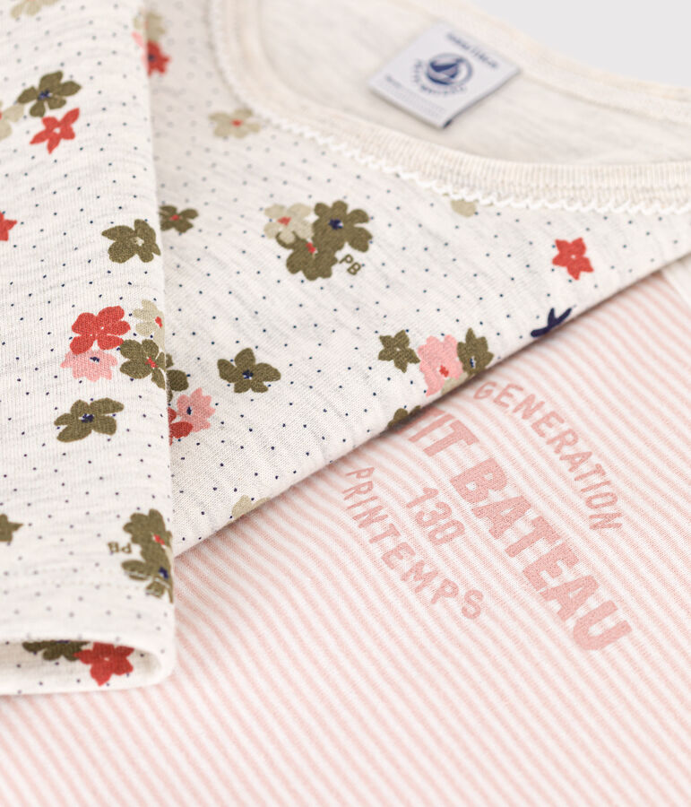 Lot de 2 pyjamas fleur et ray&eacute; petite fille en coton multicouleur