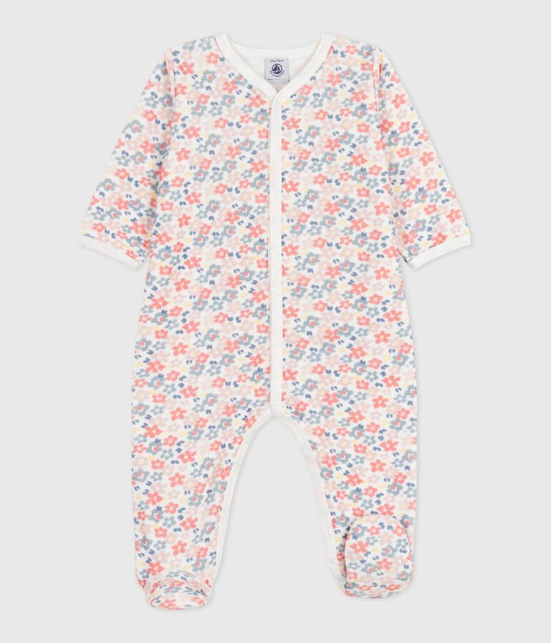 Pyjama b&eacute;b&eacute; en velours imprim&eacute; fleuri blanc MARSHMALLOW/blanc MULTICO