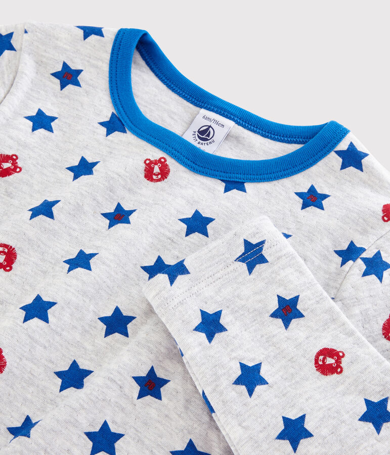 Pyjama gris chin&eacute; &agrave; &eacute;toiles petit gar&ccedil;on en tubique gris/multicouleur