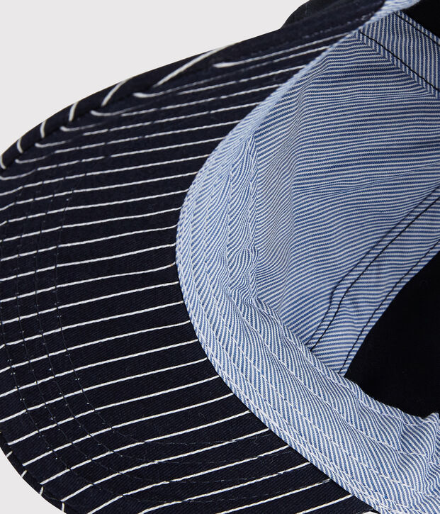 Casquette avec badge en bouclette b&eacute;b&eacute; gar&ccedil;on bleu/blanc