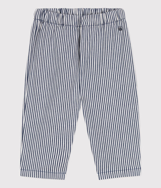 Pantalon bébé en toile rayée bleu MEDIEVAL/blanc MARSHMALLOW