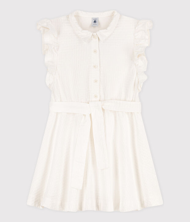 Robe sans manche en seersucker enfant fille blanc