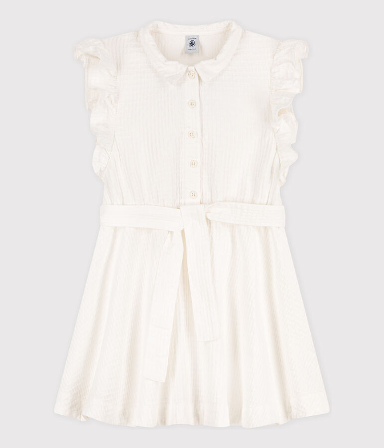 Robe sans manche en seersucker enfant fille blanc