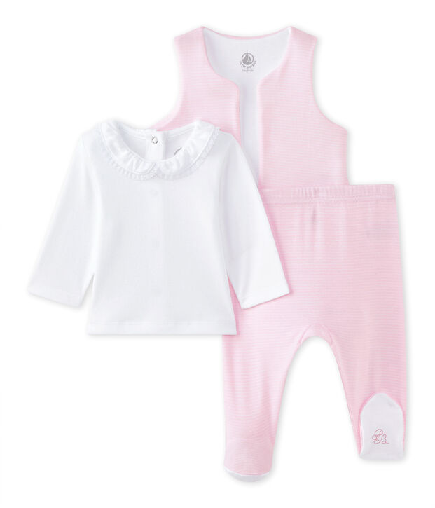 Ensemble b&eacute;b&eacute; fille 3 pi&egrave;ces blanc/rose