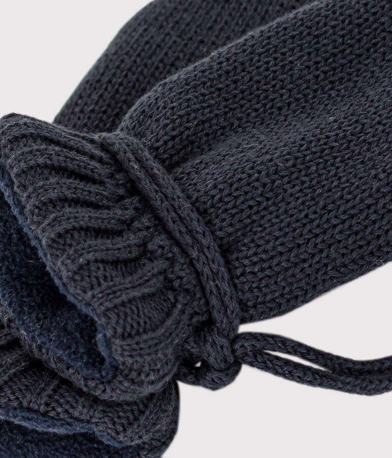 Moufles b&eacute;b&eacute; en tricot unies doubl&eacute;es polaire bleu
