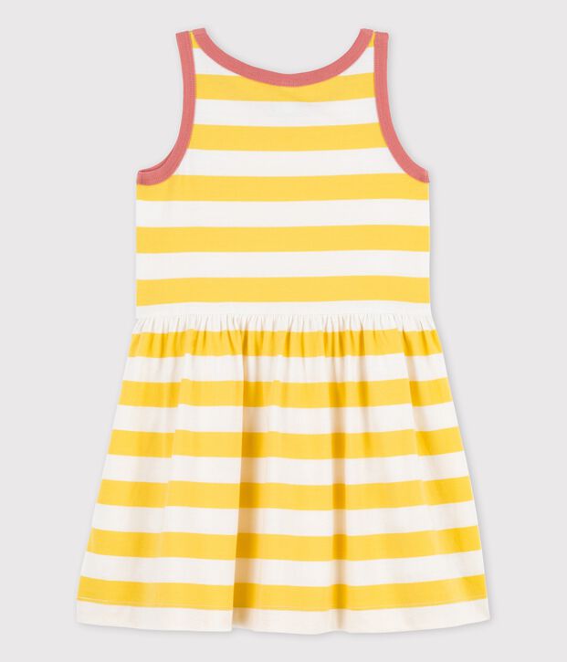 Robe ray&eacute;e sans manche en coton enfant fille jaune/blanc