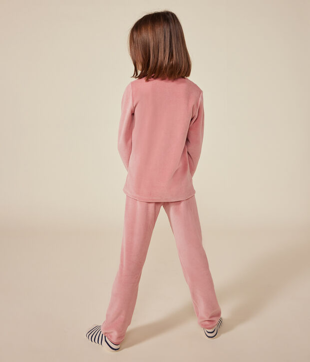 Pyjama uni en velours enfant rose