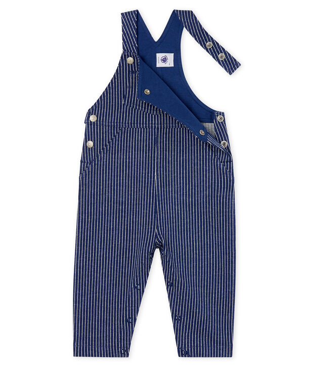 Salopette longue en maille ray&eacute;e b&eacute;b&eacute; gar&ccedil;on bleu/blanc