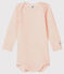 Body manches longues à rayures bébé en laine et coton rose CHARME/blanc MARSHMALLOW