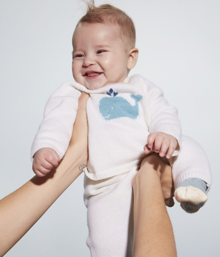 Ensemble en tricot laine et coton b&eacute;b&eacute; blanc MARSHMALLOW