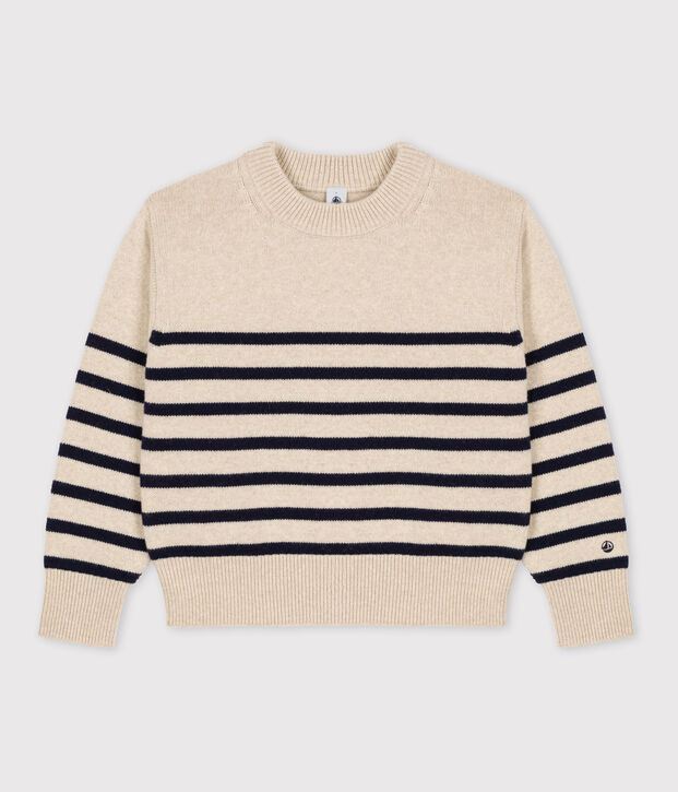 Pull en laine marini&egrave;re Femme &eacute;cru/bleu