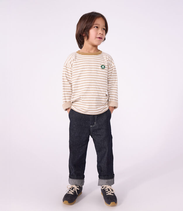 Tee-shirt enfant manches longues &agrave; rayures beige/&eacute;cru/beige