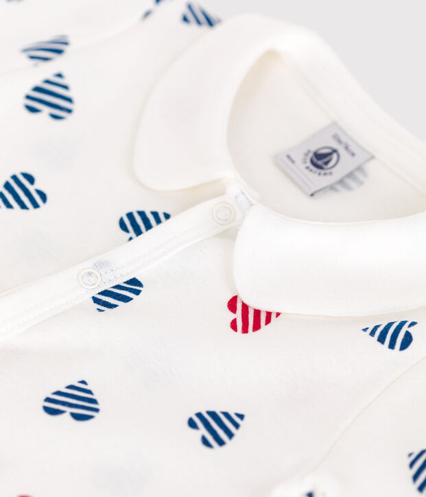 Combinaison courte b&eacute;b&eacute; en coton avec col c&oelig;urs ray&eacute; blanc/multicouleur