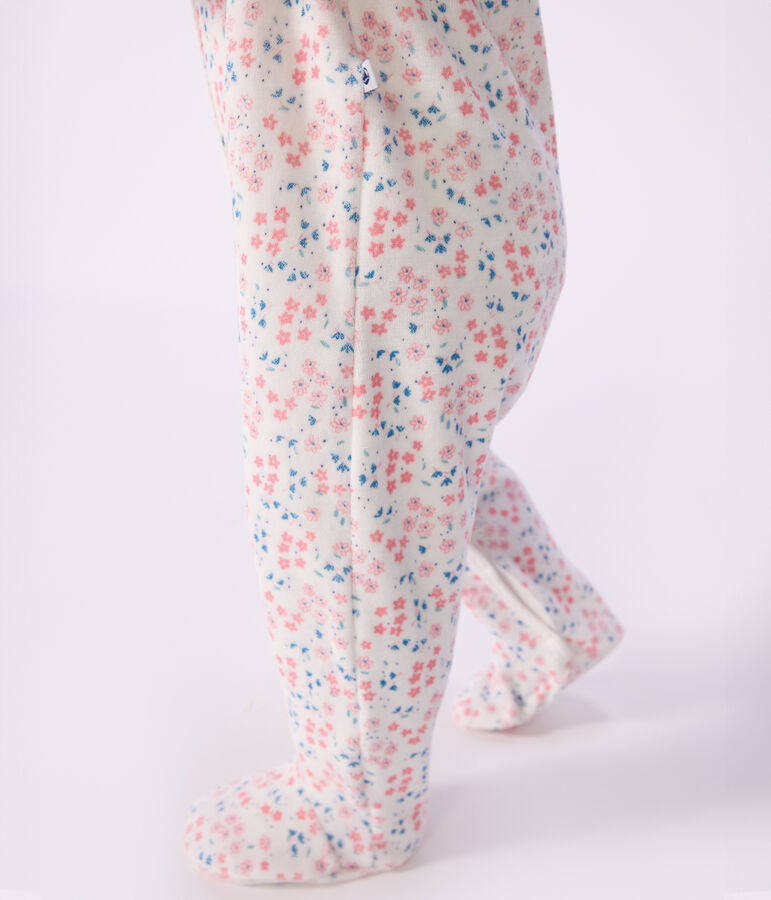 Pyjama b&eacute;b&eacute; en velours imprim&eacute; fleuri blanc/multicouleur