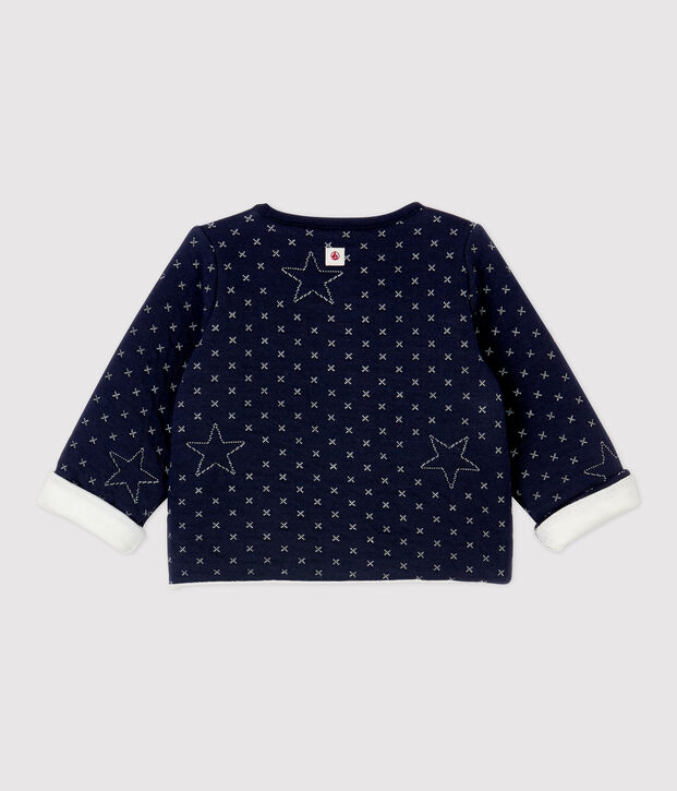 Cardigan b&eacute;b&eacute; matelass&eacute; motifs &eacute;toiles en coton biologique bleu marine