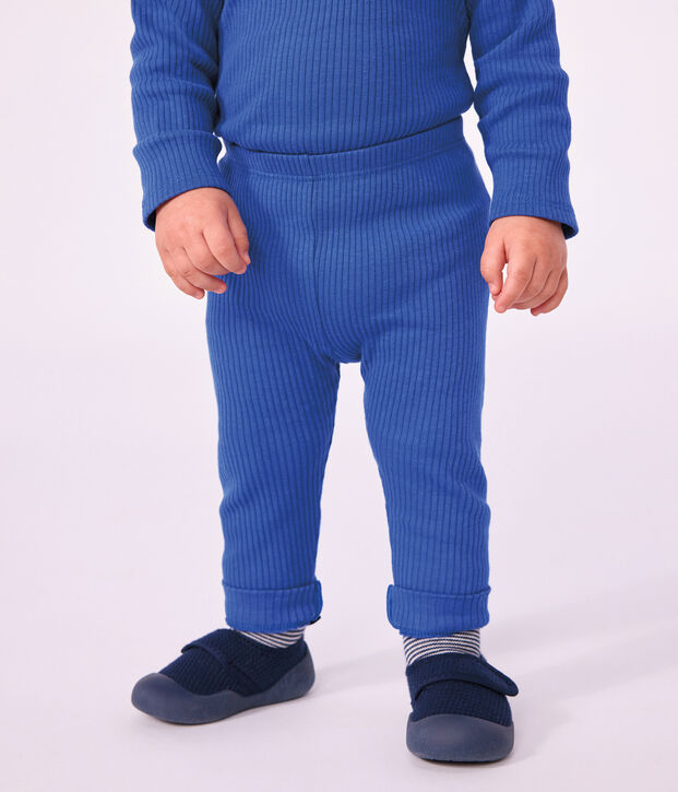 Legging b&eacute;b&eacute; en coton uni bleu