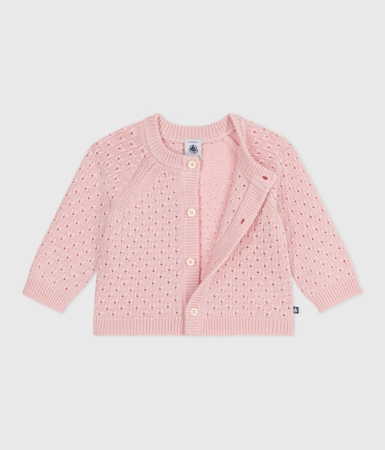 Cardigan b&eacute;b&eacute; en tricot laine et coton uni rose JOLI