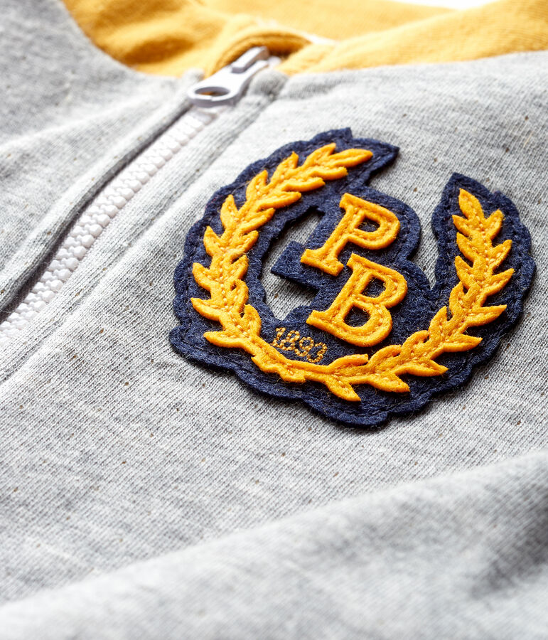 Cardigan zipp&eacute; b&eacute;b&eacute; gar&ccedil;on en tubique gris/jaune