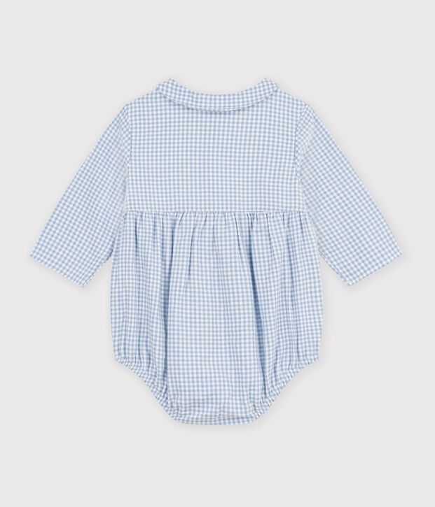 Combinaison courte b&eacute;b&eacute; en coton, &agrave; col imprim&eacute; vichy bleu/blanc