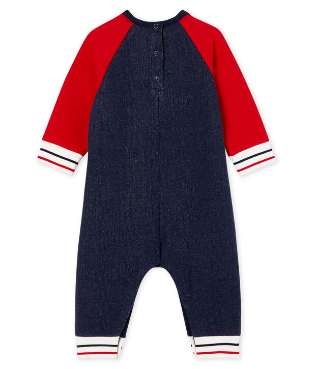 Combinaison longue b&eacute;b&eacute; gar&ccedil;on en molleton bleu/rouge