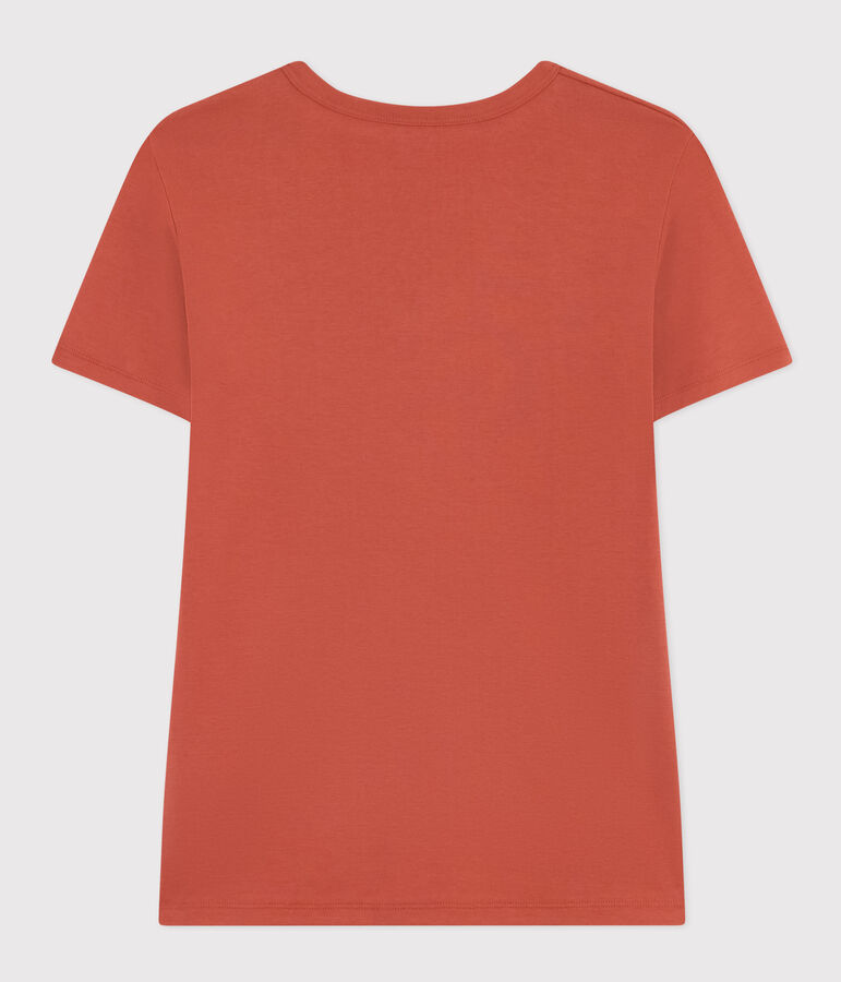 Tee-shirt l'Iconique col V en coton uni femme marron FAMEUX