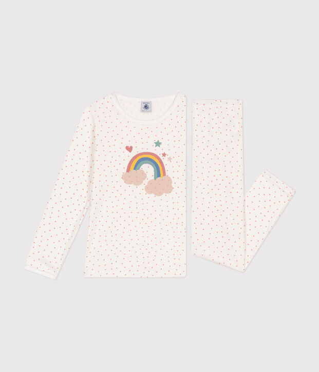 Pyjama en coton imprim&eacute; petits c&oelig;urs enfant blanc/rose