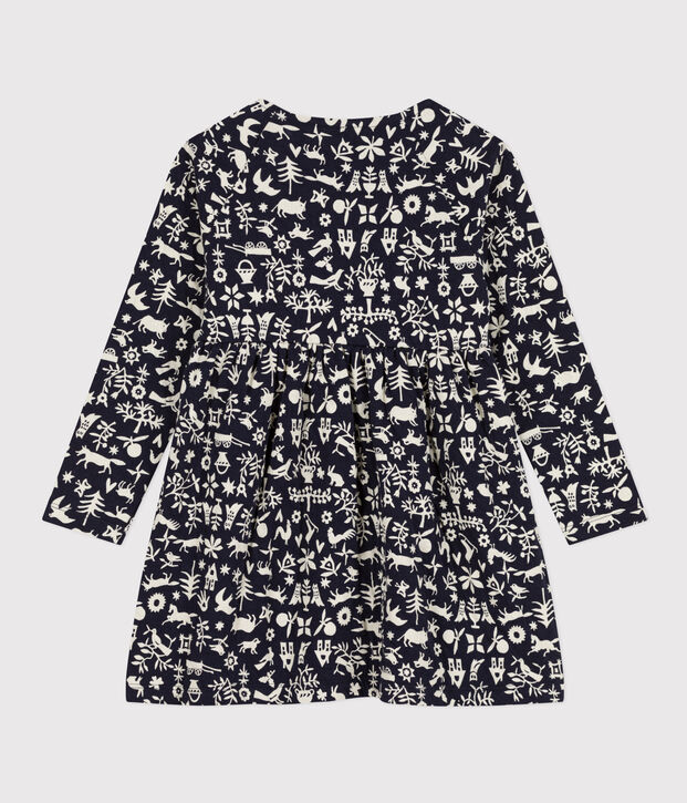 Robe manches longues en tubique imprim&eacute; enfant fille bleu/&eacute;cru