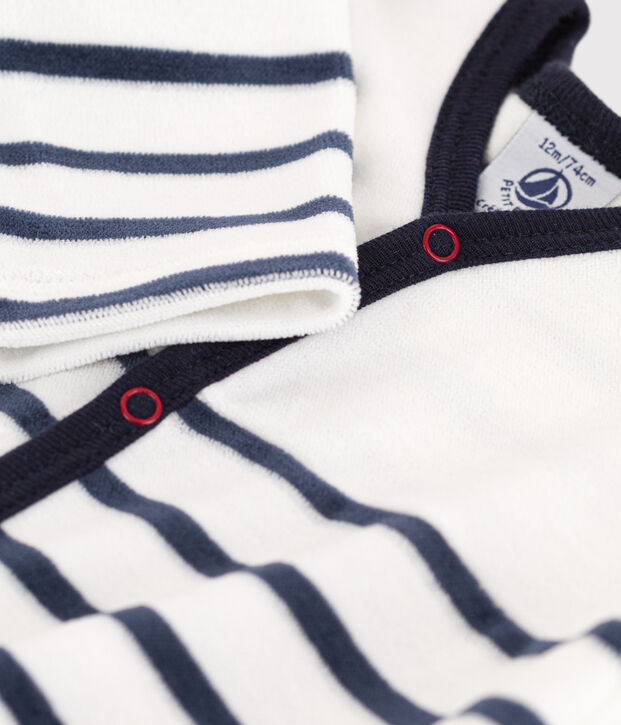 Dors-bien ray&eacute; en velours blanc/bleu