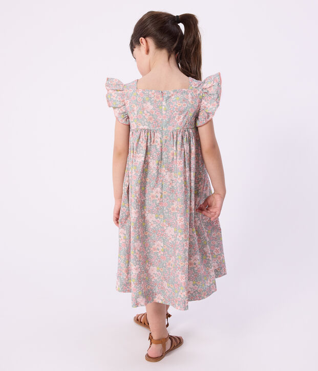 Robe sans manches enfant en coton imprim&eacute;e fleurs bleu/multicouleur