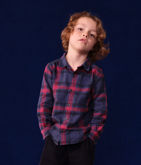 Chemise à carreaux en flanelle de coton enfant garçon bleu SMOKING/blanc MULTICO