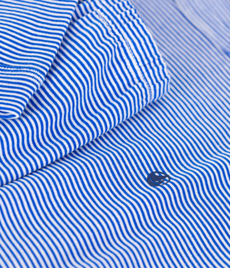 Pyjama enfant en coton &agrave; rayures bleu PERSE/blanc MARSHMALLOW