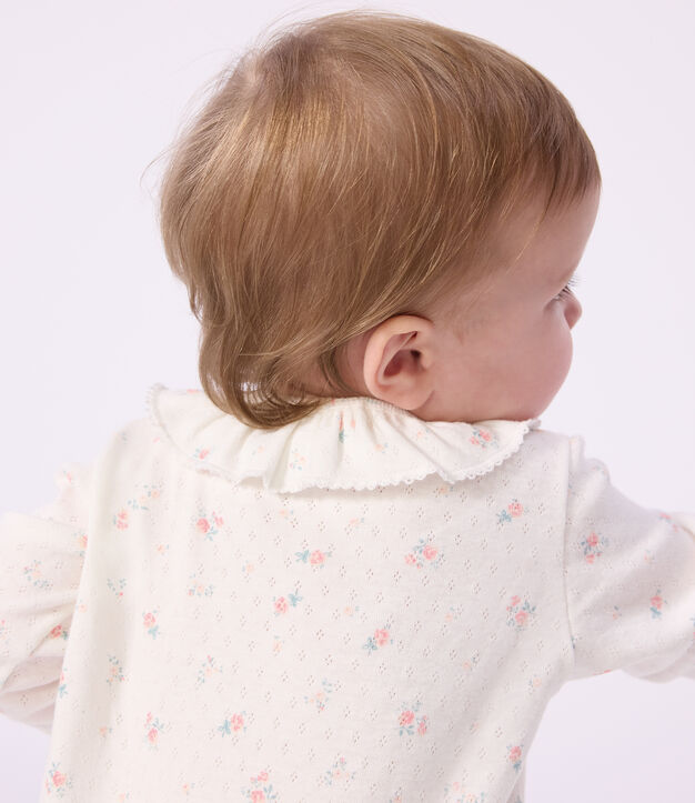 Pyjama b&eacute;b&eacute; en coton ajour&eacute; sans pieds avec col imprim&eacute; fleuri blanc/multicouleur
