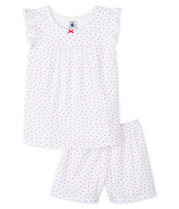 Pyjacourt c&oelig;ur rose petite fille en c&ocirc;te blanc/rose
