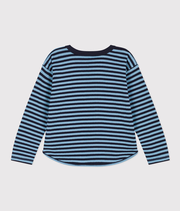 Tee-shirt manches longues en tubique enfant gar&ccedil;on bleu/bleu