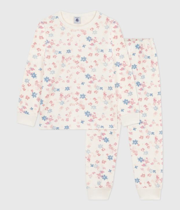 Pyjama enfant en molleton imprim&eacute; fleurs &eacute;cru/multicouleur